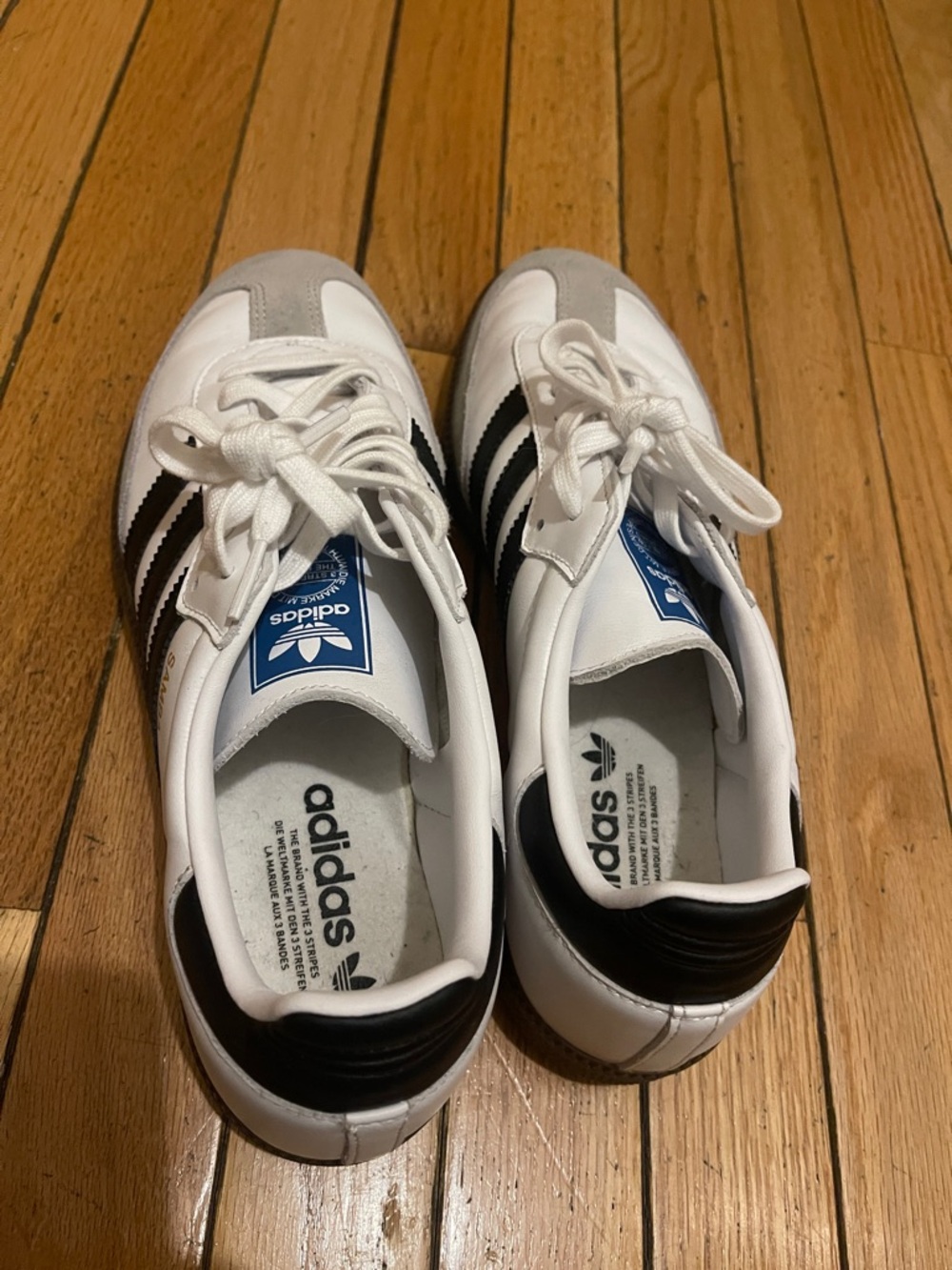 adidas White Sneakers with Black Stripes and Gray Suede Accents - Picture 5 of 5